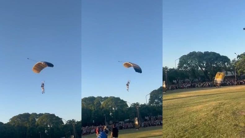Accidentada caída de un paracaidista durante el arribo de los Reyes Magos en el Parque Belgrano