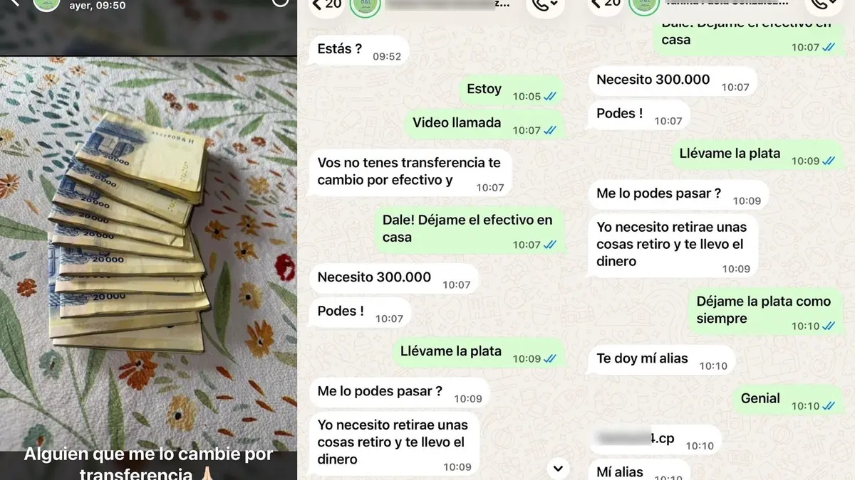 Advierten por un intento de estafa en WhatsApp con el engaño de cambiar dinero en efectivo por una transferencia